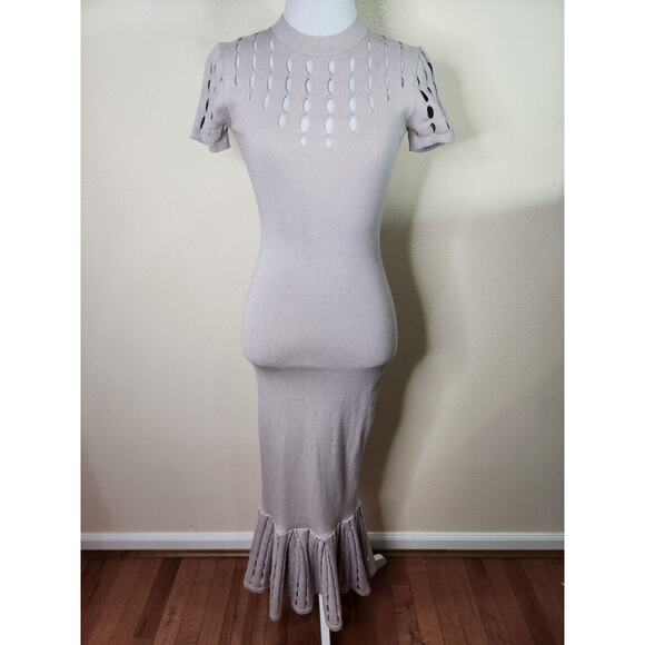 ST. studio Women's Taupe Beige Knit Stretch Bodycon Midi Dress Size XS EUC - Picture 1 of 8